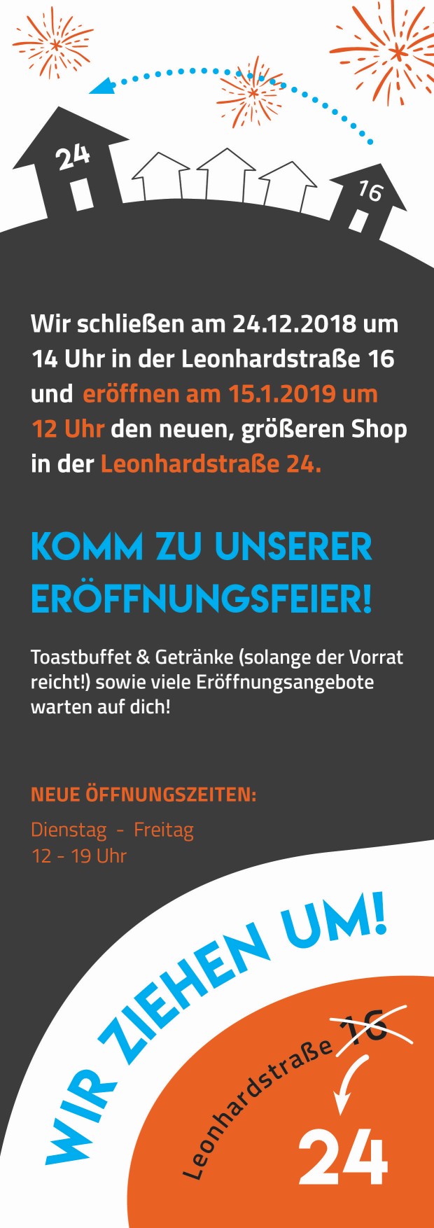 Die neue Adresse ab 2019 lautet: Leonhardstraße 24 Neue Öffnungsgzeiten: 12 - 19 Uhr, Dienstag bis Freitag, Montag Ruhetag